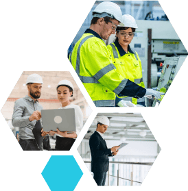 composición de tres imágenes con ingenieros realizando diversas actividades